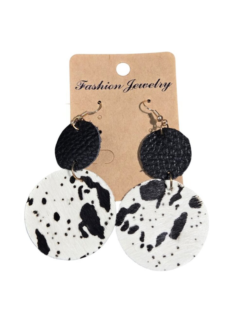 3/$20 NWT Faux Leather Cow Print Double Disc Drop Earrings Western Boho Speckled